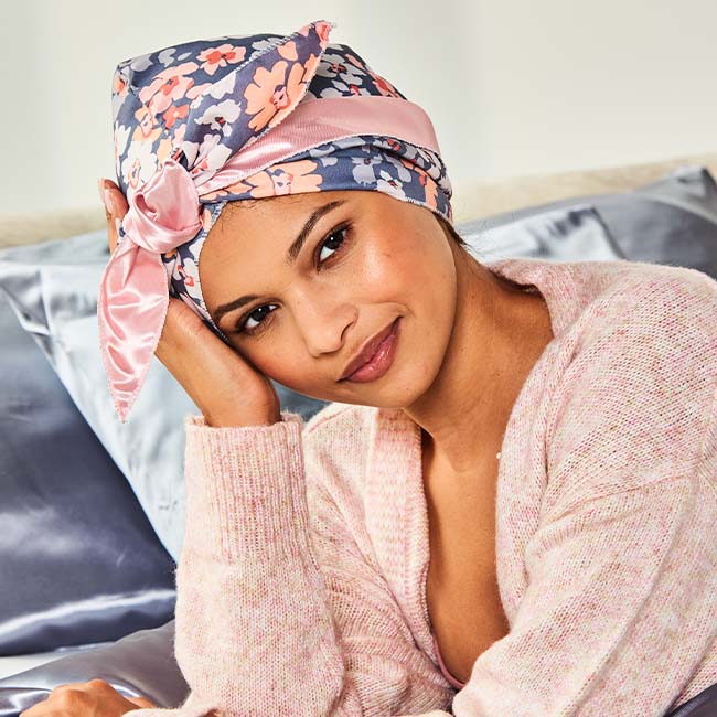 Satin-Lined Wrap Cap - Floral